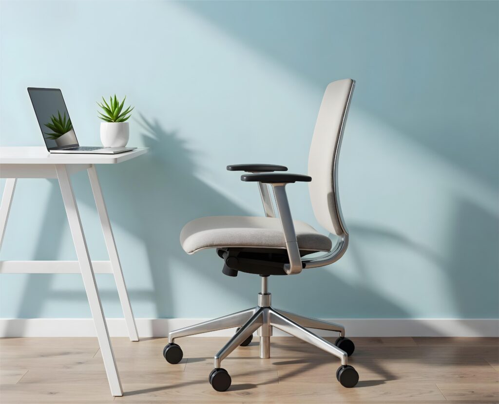 modern home office setup with ergonomic chair laptop modern home office setup with ergonomic chair laptop